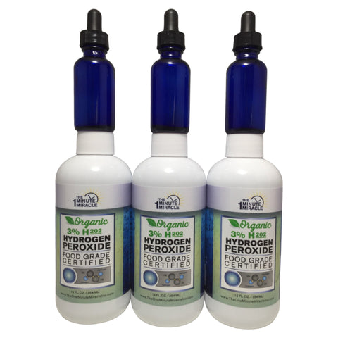 3% Food Grade H2O2 - Three 12 oz Bottles with Three Droppers