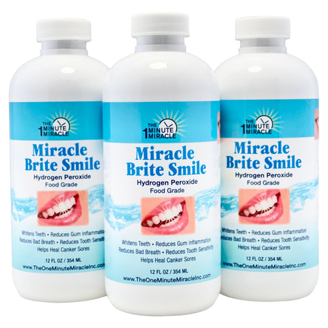 Miracle Brite Smile - Essential Oxygen Organic Rinse Mouthwash for Whiter Teeth, Fresher Breath, and Healthier Gums, Peppermint - 3 Bottle 12 fl. oz