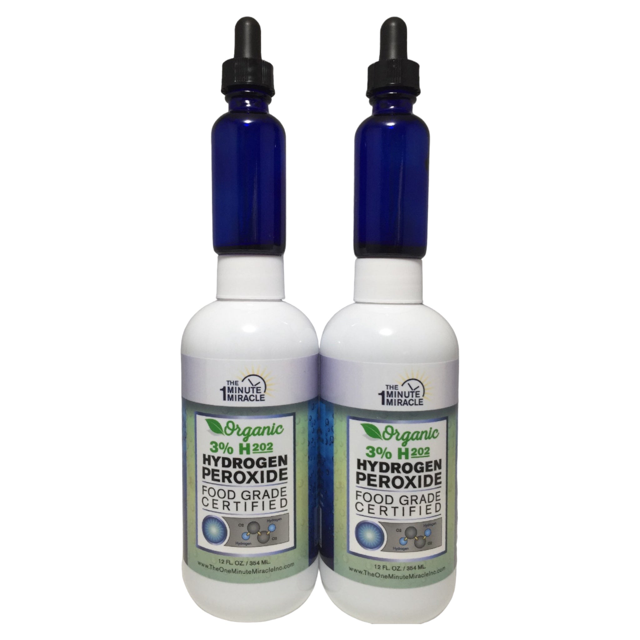 3% Food Grade H2O2 - Two 12 oz Bottles with Two Bottle Droppers