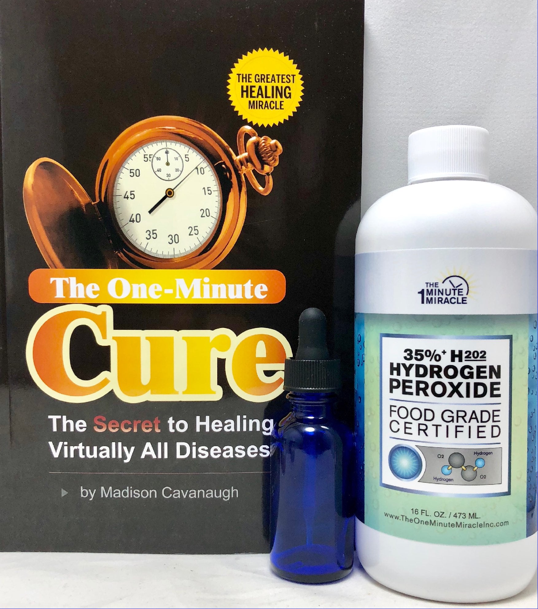 One Minute Cure Book and 35% Food Grade H2O2 - 16 oz Bottle