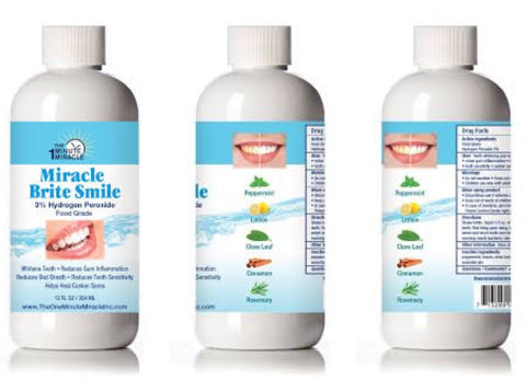 Miracle Brite Smile - Essential Oxygen Organic Rinse Mouthwash for Whiter Teeth, Fresher Breath, and Healthier Gums, Peppermint - 1 Bottle 12 fl. oz