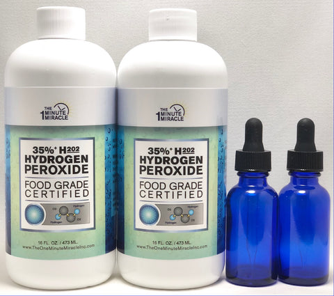 35% Food Grade H2O2 - Two 16 oz Bottles With 2 Droppers.