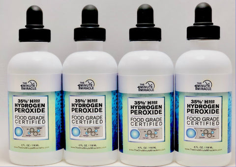 35% Food Grade H2O2 - Four 4 oz Bottles with Dropper